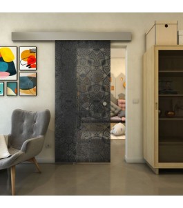 Glasschiebetür ECO-LINE - Fineprint Model 005 Schwarz auf Grauglas