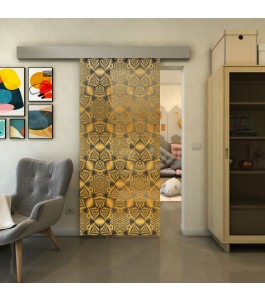 Glasschiebetür ECO-LINE - Fineprint Model 005 Gold auf Grauglas