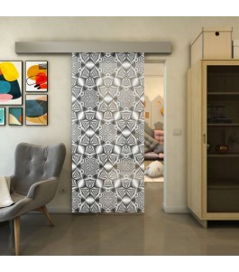 Glasschiebetür ECO-LINE - Fineprint Model 005 Weiss auf Grauglas