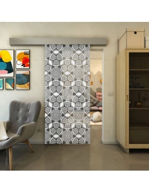 Glasschiebetür ECO-LINE - Fineprint Model 005 Weiss auf Grauglas