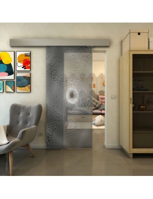 Glasschiebetür ECO-LINE - Fineprint Model 007 Weiss auf Grauglas