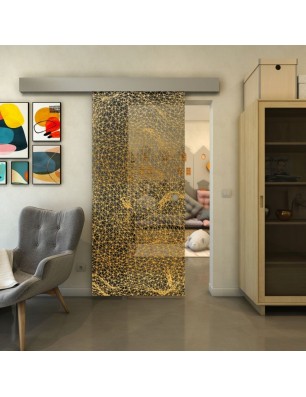 Glasschiebetür ECO-LINE - Fineprint Model 008 Gold auf Grauglas
