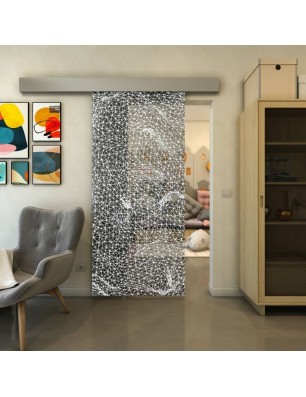 Glasschiebetür ECO-LINE - Fineprint Model 008 Weiss auf Grauglas