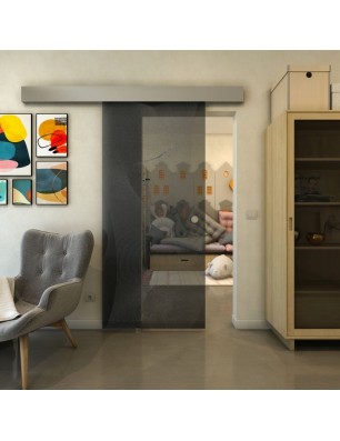 Glasschiebetür ECO-LINE - Fineprint Model 009 Schwarz auf Grauglas
