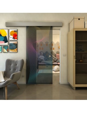 Glasschiebetür ECO-LINE - Fineprint Model 009 Verlauf auf Grauglas