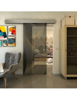 Glasschiebetür ECO-LINE - Fineprint Model 009 Gold auf Grauglas