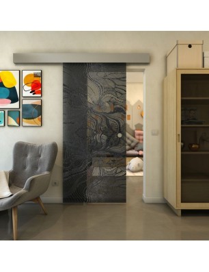 Glasschiebetür ECO-LINE - Fineprint Model 010 Schwarz auf Grauglas