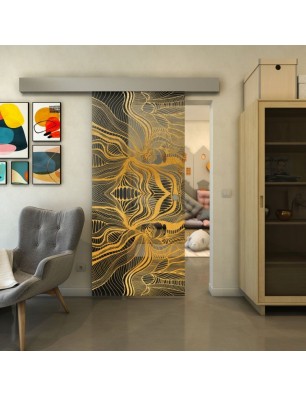 Glasschiebetür ECO-LINE - Fineprint Model 010 Gold auf Grauglas