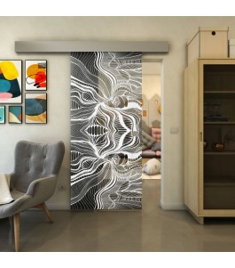 Glasschiebetür ECO-LINE - Fineprint Model 010 Weiss auf Grauglas