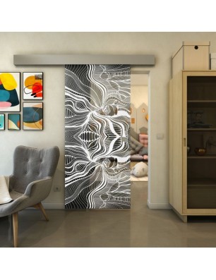 Glasschiebetür ECO-LINE - Fineprint Model 010 Weiss auf Grauglas