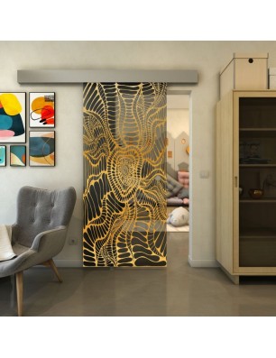 Glasschiebetür ECO-LINE - Fineprint Model 012 Gold auf Grauglas