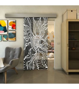 Glasschiebetür ECO-LINE - Fineprint Model 012 Weiss auf Grauglas