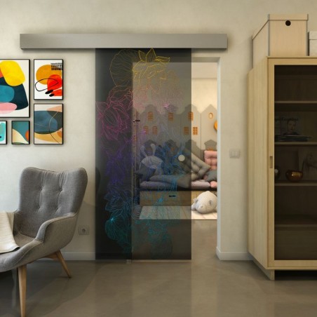 Glasschiebetür ECO-LINE - Fineprint Model 013 Verlauf auf Grauglas