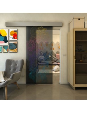 Glasschiebetür ECO-LINE - Fineprint Model 013 Verlauf auf Grauglas