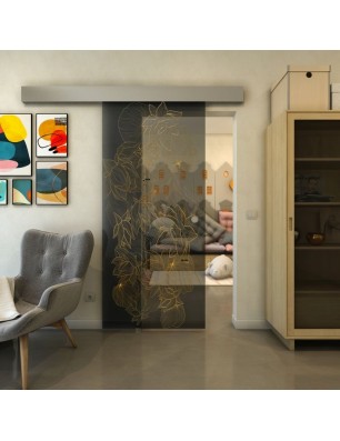 Glasschiebetür ECO-LINE - Fineprint Model 013 Gold auf Grauglas
