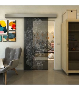Glasschiebetür ECO-LINE - Fineprint Model 013 Weiss auf Grauglas