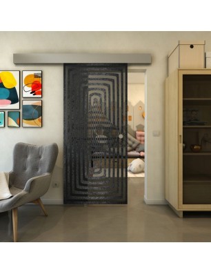 Glasschiebetür ECO-LINE - Fineprint Model 014 Schwarz auf Grauglas