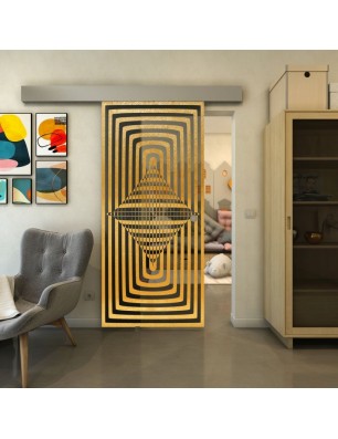 Glasschiebetür ECO-LINE - Fineprint Model 014 Gold auf Grauglas