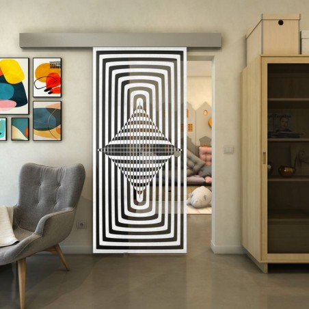 Glasschiebetür ECO-LINE - Fineprint Model 014 Weiss auf Grauglas