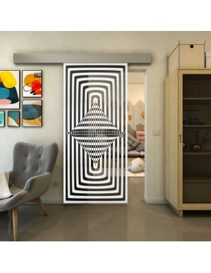 Glasschiebetür ECO-LINE - Fineprint Model 014 Weiss auf Grauglas
