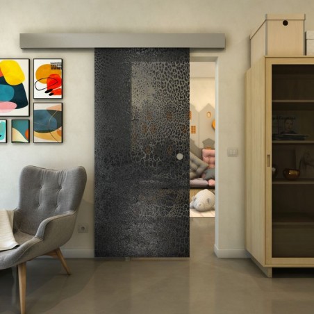 Glasschiebetür ECO-LINE - Fineprint Model 015 Schwarz auf Grauglas