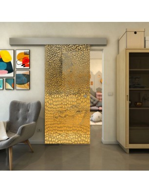 Glasschiebetür ECO-LINE - Fineprint Model 015 Gold auf Grauglas
