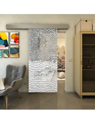 Glasschiebetür ECO-LINE - Fineprint Model 015 Weiss auf Grauglas
