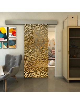 Glasschiebetür ECO-LINE - Fineprint Model 016 Gold auf Grauglas