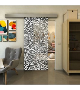 Glasschiebetür ECO-LINE - Fineprint Model 016 Weiss auf Grauglas