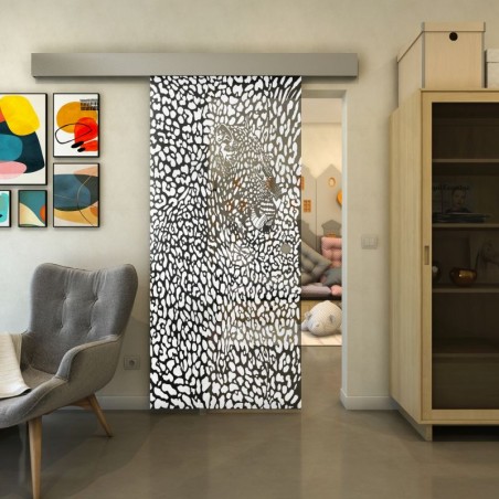 Glasschiebetür ECO-LINE - Fineprint Model 016 Weiss auf Grauglas
