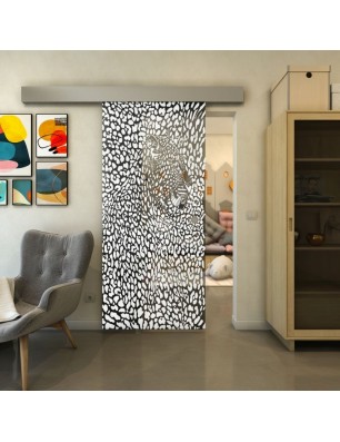 Glasschiebetür ECO-LINE - Fineprint Model 016 Weiss auf Grauglas