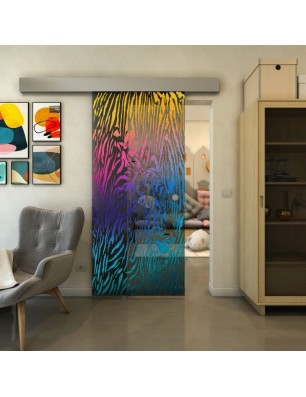 Glasschiebetür ECO-LINE - Fineprint Model 017 Verlauf auf Grauglas