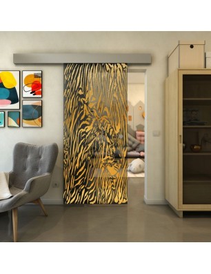 Glasschiebetür ECO-LINE - Fineprint Model 017 Gold auf Grauglas