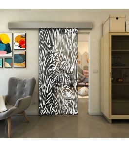 Glasschiebetür ECO-LINE - Fineprint Model 017 Weiss auf Grauglas
