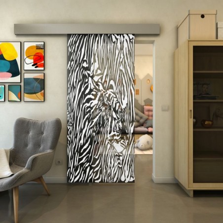 Glasschiebetür ECO-LINE - Fineprint Model 017 Weiss auf Grauglas