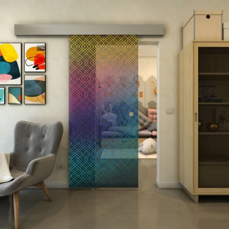 Glasschiebetür ECO-LINE - Fineprint Model 018 Verlauf auf Grauglas