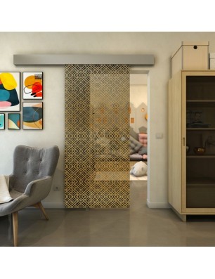 Glasschiebetür ECO-LINE - Fineprint Model 018 Gold auf Grauglas