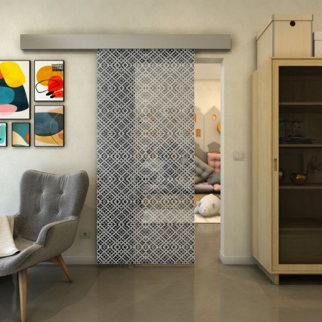 Glasschiebetür ECO-LINE - Fineprint Model 018 Weiss auf Grauglas