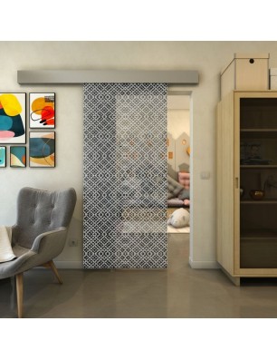 Glasschiebetür ECO-LINE - Fineprint Model 018 Weiss auf Grauglas
