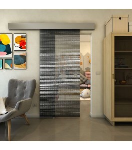 Glasschiebetür ECO-LINE - Fineprint Model 019 Weiss auf Grauglas