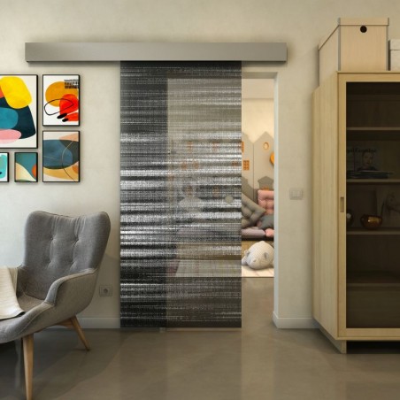 Glasschiebetür ECO-LINE - Fineprint Model 019 Weiss auf Grauglas