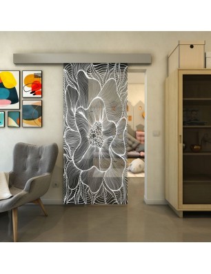 Glasschiebetür ECO-LINE - Fineprint Model 020 Weiss auf Grauglas