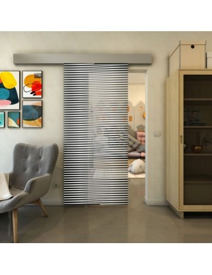 Glasschiebetür ECO-LINE - Fineprint Model 022 Weiss auf Grauglas