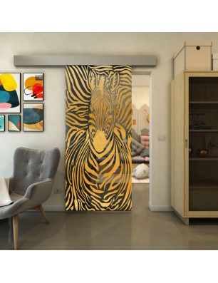Glasschiebetür ECO-LINE - Fineprint Model 023 Gold auf Grauglas