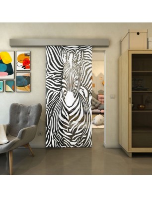 Glasschiebetür ECO-LINE - Fineprint Model 023 Weiss auf Grauglas