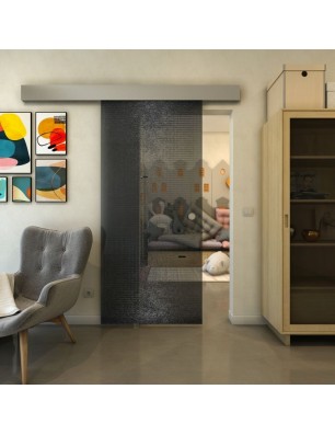 Glasschiebetür ECO-LINE - Fineprint Model 024 Schwarz auf Grauglas