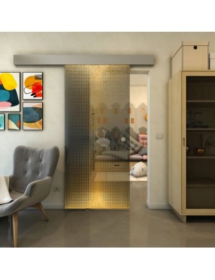 Glasschiebetür ECO-LINE - Fineprint Model 024 Gold auf Grauglas