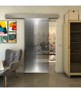 Glasschiebetür ECO-LINE - Fineprint Model 024 Weiss auf Grauglas