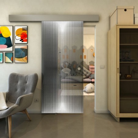 Glasschiebetür ECO-LINE - Fineprint Model 024 Weiss auf Grauglas