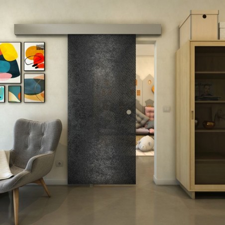 Glasschiebetür ECO-LINE - Fineprint Model 025 Schwarz auf Grauglas